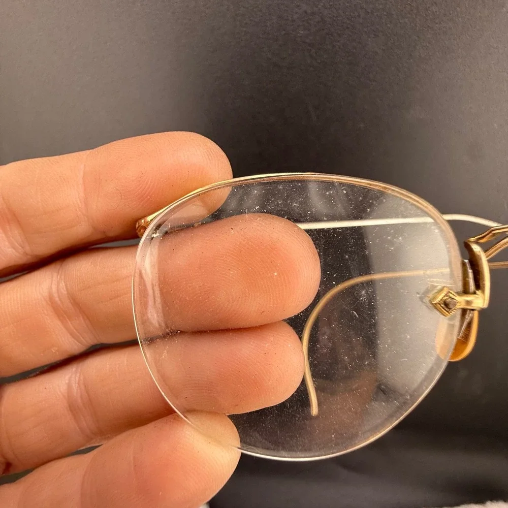 Vintage American Optical Eyeglasses Gold 12KGF Rimless Engraved Bridge